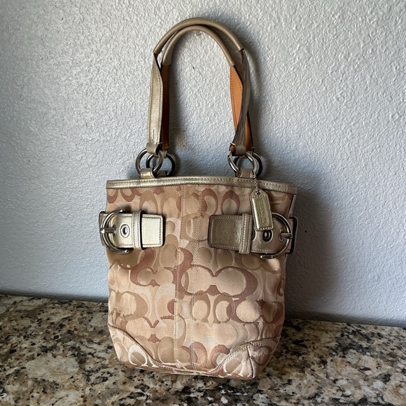 Coach Handbags - Coach Optic Metallica Gold and Tan Handbag